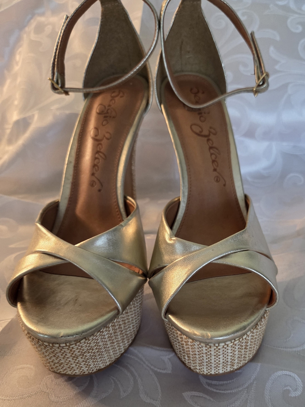 Metallic Gold Platform Ankle-Strap Heels